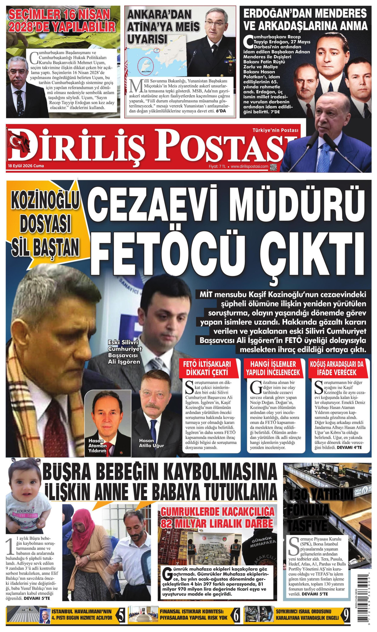 Diriliş Postası Gazetesi gazetesi manşeti