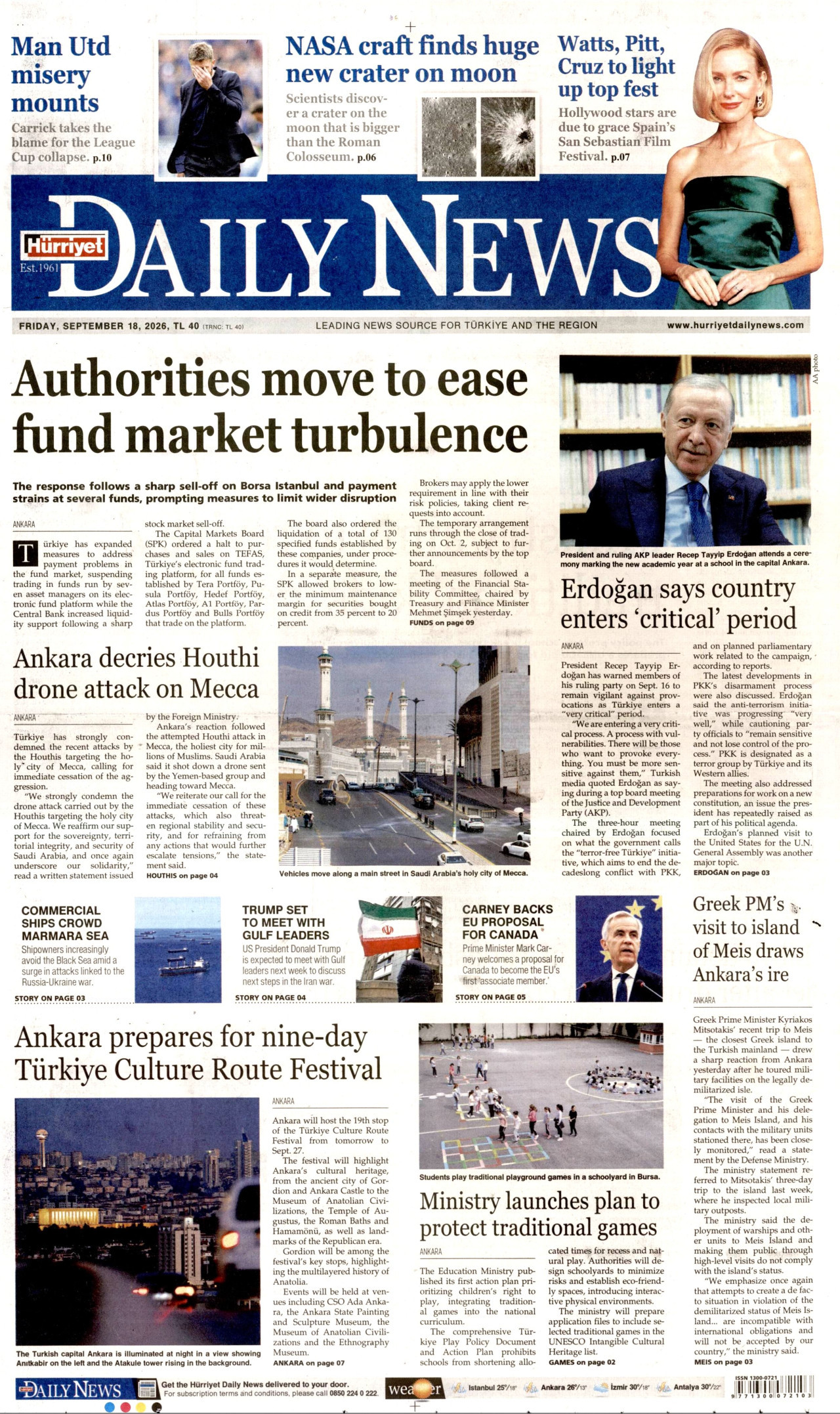 Hürriyet Daily News Gazetesi gazetesi manşeti